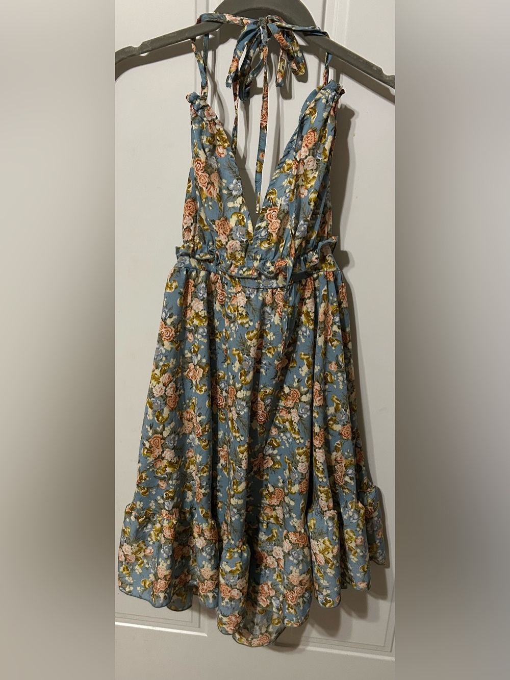 Floral Tie-Back Sundress — Blue with Pink Floral